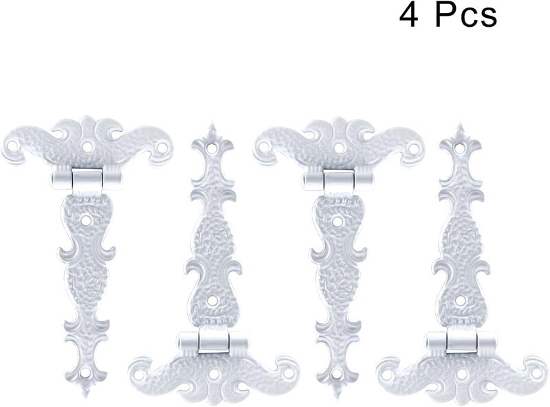 Aracombie 4pcs T Strap Hinges, Decorative Tee Hinge, White Barn Door Hinges, Zinc Alloy T Hinge for Wood Fence Swing Gate Windows, 4.4" x 2.7" - Image 5